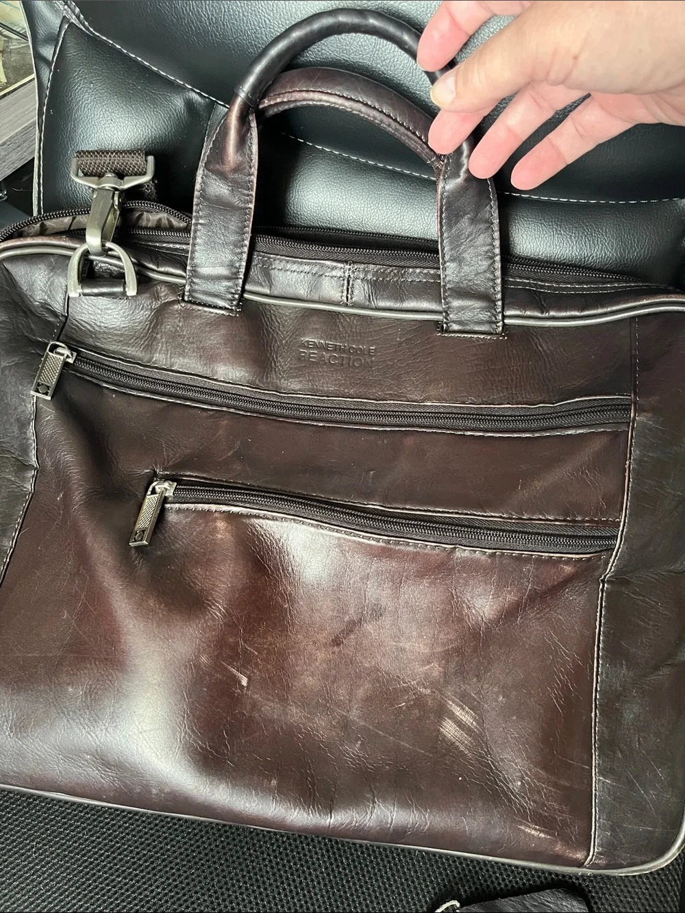 Kenneth Cole Reaction Brown Leather Briefcase Laptop Bag